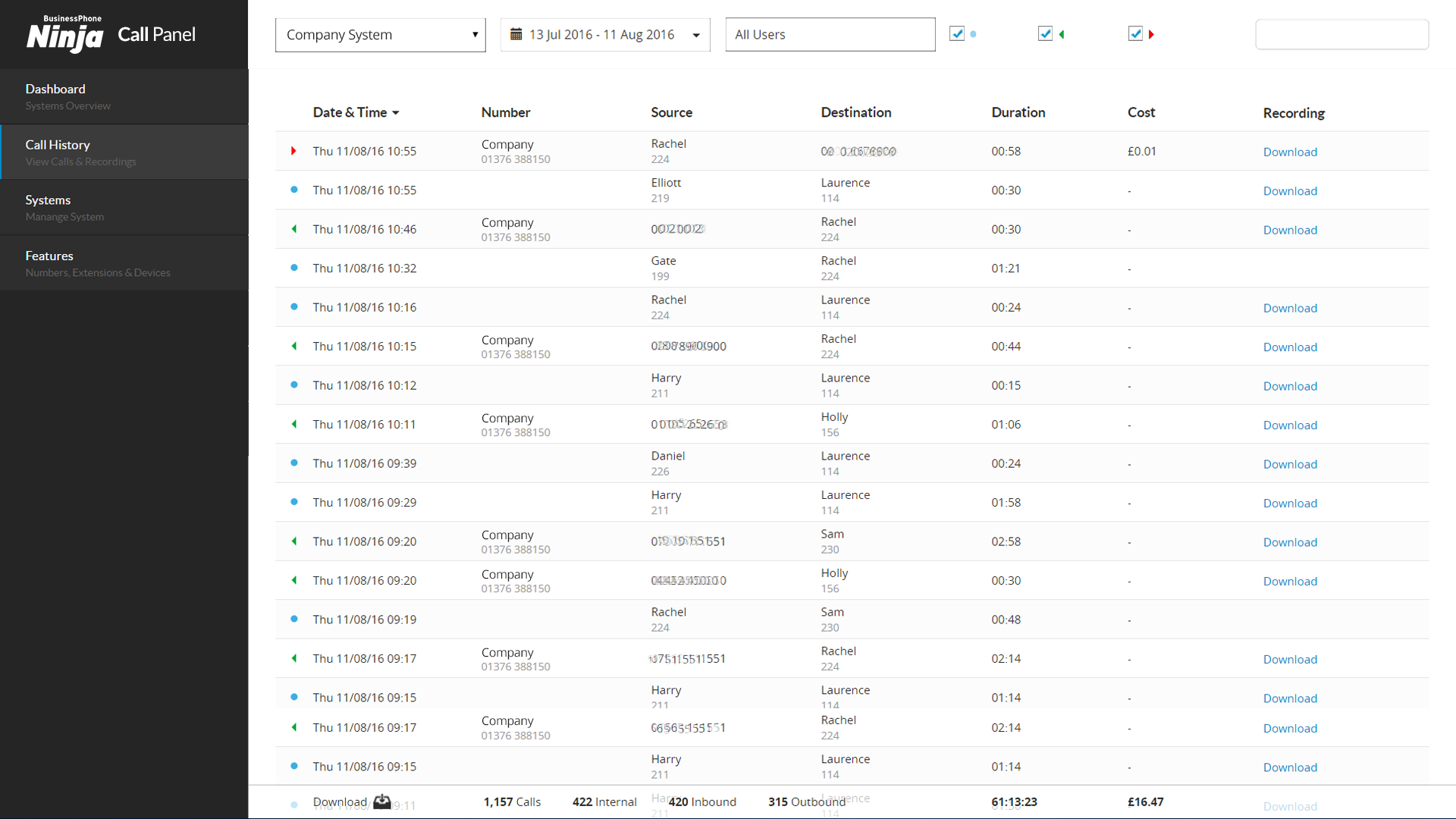 Intelicall Dashboard: Handover